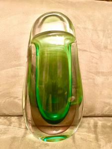  Vaso in vetro pesante sommerso con toni verde-viola.Flavio Poli,Seguso vetri d’arte.Murano