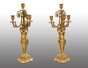 Paire de flambeaux/candelabres anciens Napoléon III en bronze doré. France XIXe siècle.