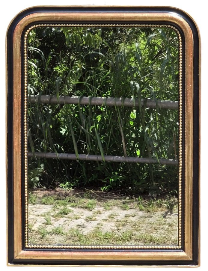 French black and gold leaf lacquered mirror, late 19th century, 95 x 71 cm