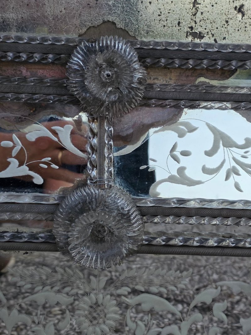 Large Venetian mirror in engraved and blown Murano glass - Foto 9