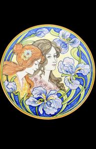 Majolica plate with Art Nouveau decoration. Molaroni Manufactory. Pesaro.