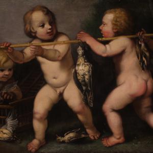17th century Italian school painting, cherub games