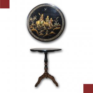 ORIENTAL STYLE EBONIZED SIDE TABLE WITH INLAY EARLY 19TH CENTURY