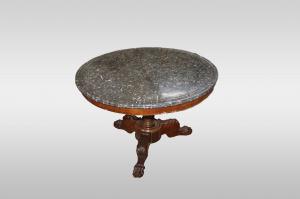 Tavolino Carlo X in mogano del 1800 con piano in marmo e piedi leonini