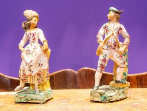 Giacomo Boselli (Savona 1744 1808) Young dancers, a pair of plastic groups in polychrome majolica