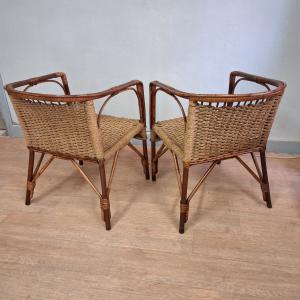 Rara coppia di poltrone poltroncine in bamboo e corda , originali anni '40 - Foto 8