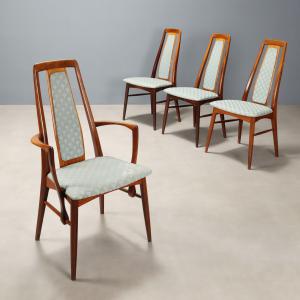Sedie Pranzo Vintage Legno Tessuto Danimarca Koefoeds Design Anni 60 Originali