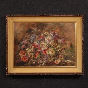Pintura italiana sobre cobre, naturaleza muerta firmada Antonioli