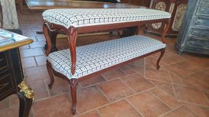 Pair of upholstered mahogany benches