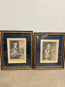 Par de gravuras antigas do século XVII, Van Dyck. Pierre Lombart. Dorothea e Philip Herbert IV, 38x27cm