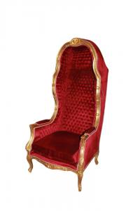 Grande Poltrona Trono do início de 1900 Estilo Luís XV em madeira dourada Folha de Ouro