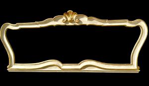 Carved wooden headboard with cream and gold rocaille motifs.