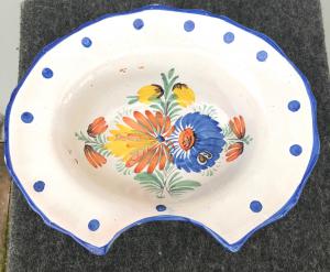 Oval shaving dish with floral decoration. France.