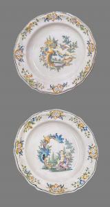 Pair of ceramic plates decorated with rocaille, Turin, mid-18th century.