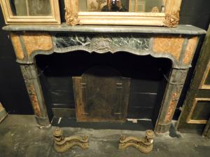 chm638 - fireplace in gray, blue and yellow marble, cm w 151 x h 114