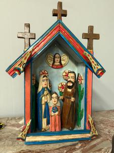 Zeitgenössisches Werk des 20. Jahrhunderts, Holzskulptur und Hütte mit Krippe, 64x46x23cm
