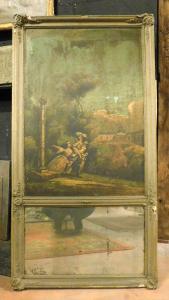 MIRR252 - Mirror with painting on canvas, 19th century, cm W 76 x H 143