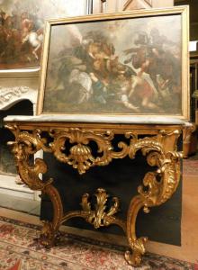 TAV308 - Gilded console with marble top, dimensions cm L 112 x D 53 x H 80