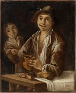 Círculo de Giacomo Francesco Cipper, llamado il Todeschini (Feldkirch 1664 - Milán 1736) - Escena de género con joven y jarra.