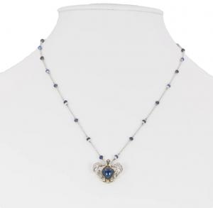 COLLIER IN ORO ZAFFIRI, OPALI E DIAMANTI CON PENDENTE, ANNI 40