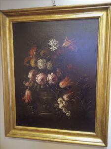     " Elisabetta  Marchioni " ( Rovigo  seconda  metà  del  XVII secolo ) vaso con fiori  olio su tela cm 79 x 61,5