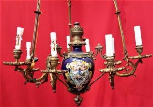 Neun-Lampe Majolika Kronleuchter