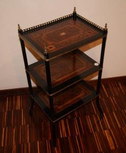 French ebony and burr walnut etagere table from the 1800s, Napoleon III style.