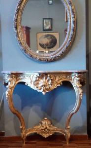 Consolle francese del 1800 in legno dorato foglia oro stile Luigi Filippo piano in marmo