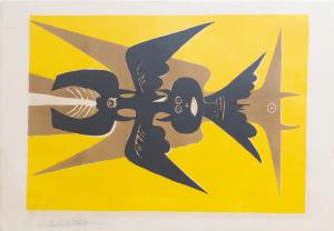 Lithografie, "Gelbes Emblem", von Wiferdo Lam, signiert, 1952