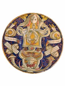 Fabulous ruby and gold lustre ceramic plate signed MASTRO GIORGIO ANDREY and dated 1531