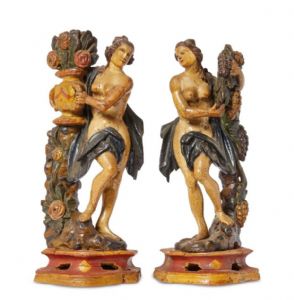 Favolosa coppia di statuine in legno intagliato.VENEZIA XVIII secolo 