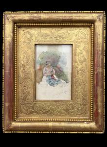 Dipinto tempera e matita su cartoncino raffigurante figura femminile.Alessandro Scorzoni.