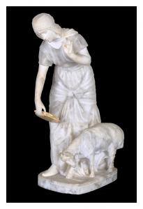 Antica scultura francese in marmo e alabastro del 1800 raffigurante un soggetto femminile "Dama"