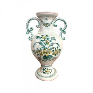Vaso biansato in maiolica con decoro a festoni floreali.Data 1798.Manifattura dì Cerreto Sannita.