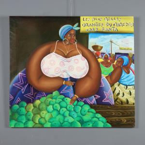 Dipinto Naif Africano - La Venditrice di Arance