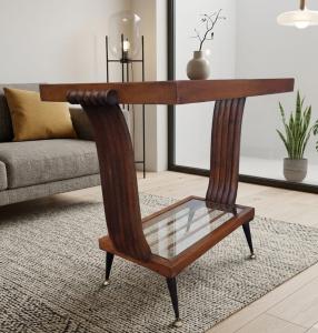 Art Deco walnut coffee table 1940 with glass bases - Paris