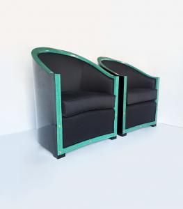 Par de poltronas em estilo Art Déco 1930 - madeira e pergaminho verde