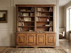 Walnut 4-Door Bookcase with Carved Panels - Restoration Included_car 3465