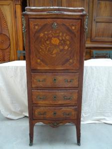 Secretaire bois de rose intarsiato floreale Napoleone III 1880 Francia