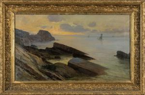 Rocks on the sea, Cesare Bentivoglio (Genoa 1868 1952) oil painting