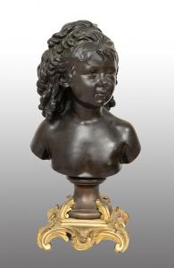 Scultura antica in bronzo patinato e bronzo dorato firmata"Houdon".Francia XIX secolo.