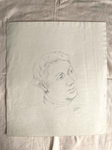 Desenho a lápis sobre papel, figura masculina. Arturo Pietra. Bolonha.