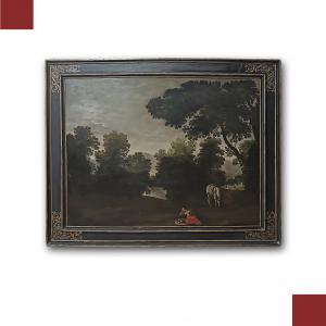 DIPINTO CON PAESAGGIO E FIGURA FINE XVII SECOLO 