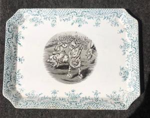 Earthenware tray with decal decoration. Clowns series. Lombard Ceramic Society.