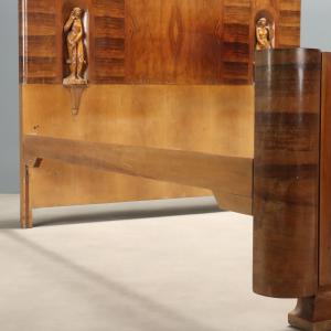 Letto Art Déco Italiano in Noce e Radica di Noce - Foto 9