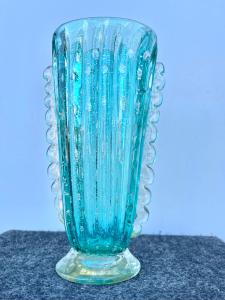 Vaso in vetro pesante sommerso  con inclusioni a bolle e ossido di argento.Firma Barovier & Toso.Murano.