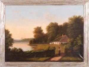 Olio su tela paesaggio campestre inglese del 1800