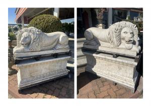 Pair of monumental marble lion statues