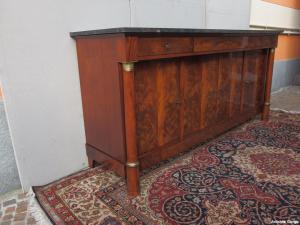 CREDENZA A 4 PORTE IN PIUMA DI MOGANO STILE IMPERO RESTAURATA cm L208xP59xH100