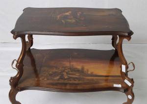 Antique French two-tiered table from the 1800s painted in Vernis-Martin Louis XV style